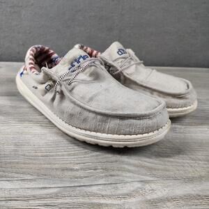 Hey Dude Mens Size 11 Tan Casual Slip On Wally Shoes Patriotic Lining EUC CozyUp